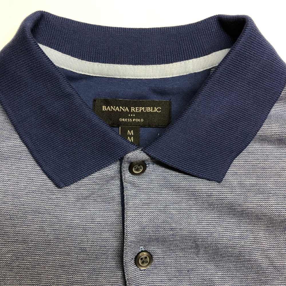 New Banana Republic Dress Polo Mens Medium Short Sleeve Blue Cotton NWT